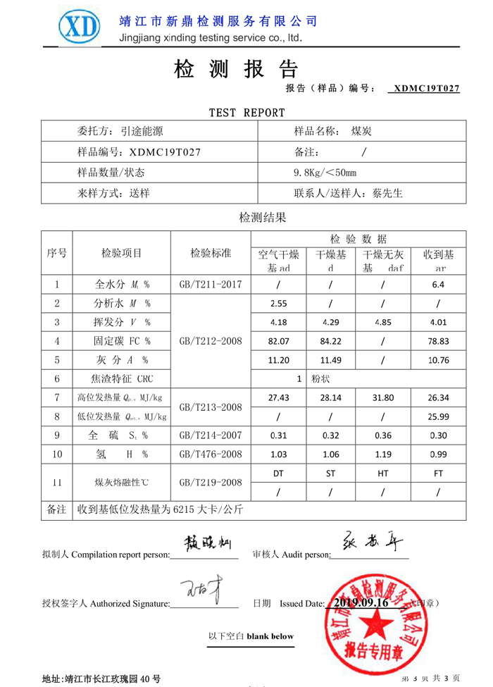 6215卡越南白煤無煙煤化驗結果表